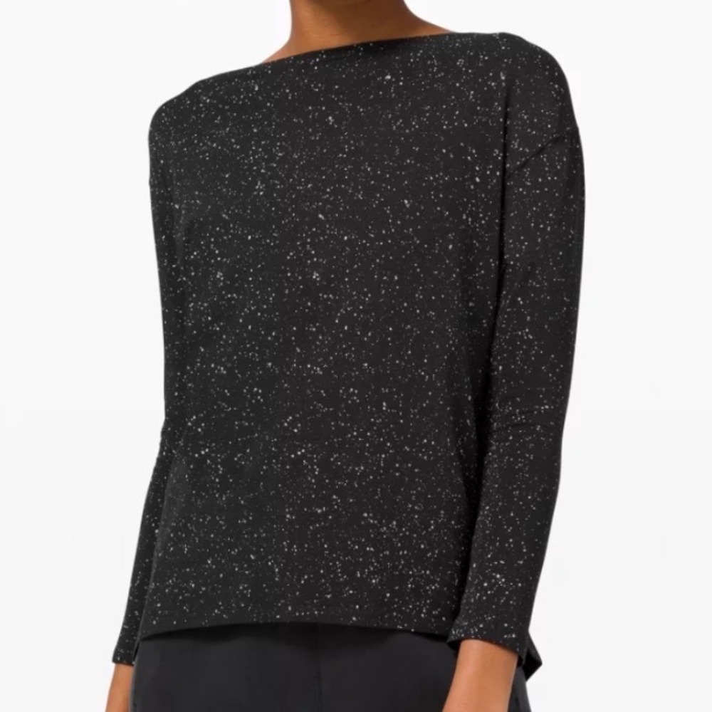 Lululemon Back In Action Long Sleeve Splatter Print Black White Top size 8